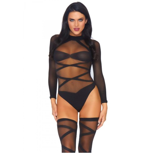 Body Fantezie Si Ciorapi Sexy Cu Panglici, Negru, Marime Universala